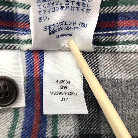 Lands End Mens Flannel Shirt Black White Plaid Size Large Button Down Casual Emo - Picture 10 of 11